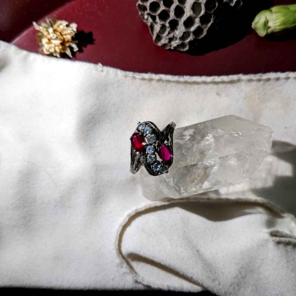 Ruby and CZ set in Sterling Silver, size 9